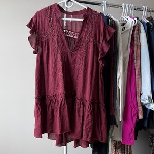 Free People Deep Red Blouse
